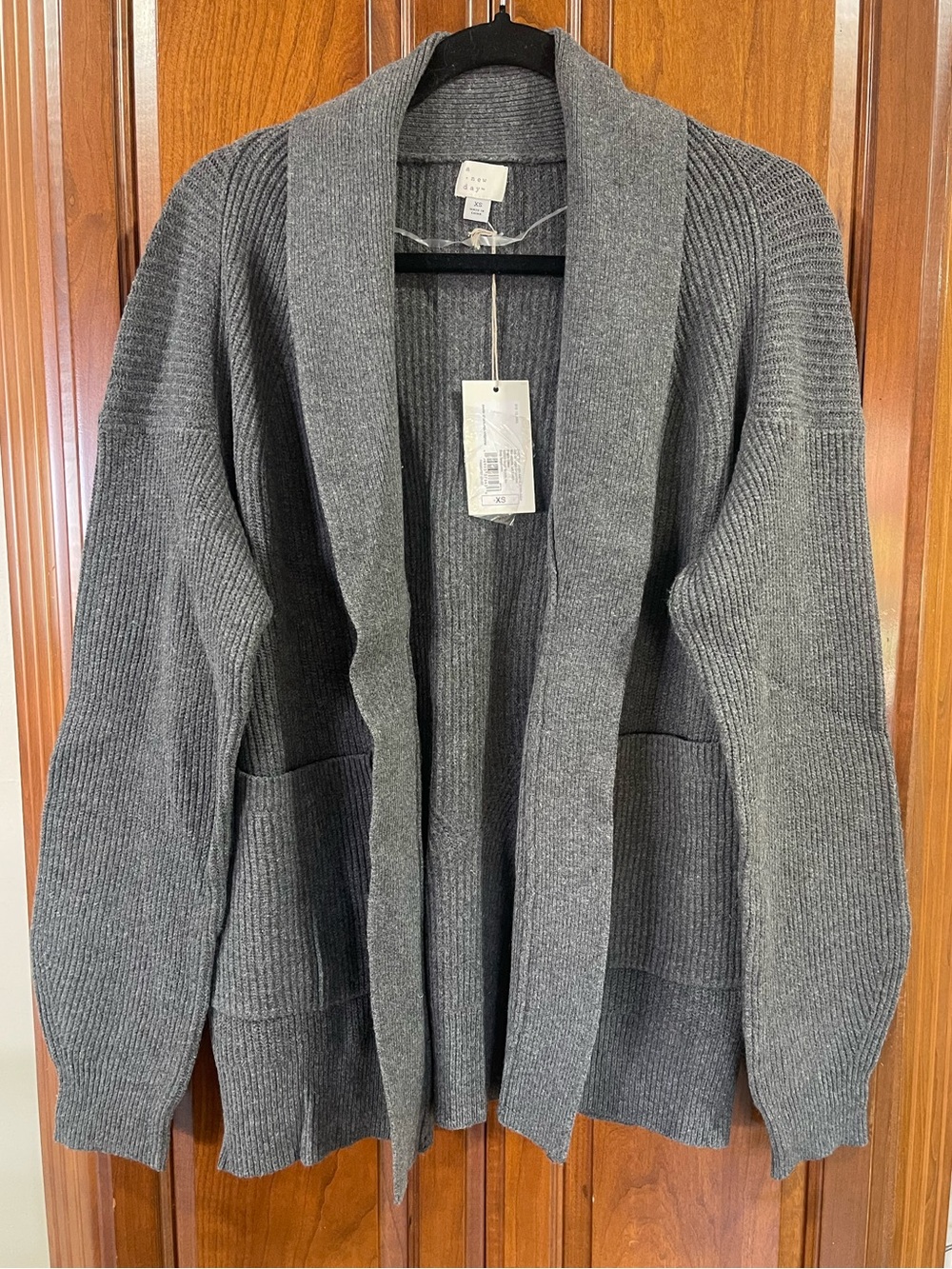 a new day Charcoal Open Ribbed Shawl Collar Cardigan